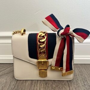 Authentic Gucci Mini Sylvie Cream Crossbody Bag with Bow